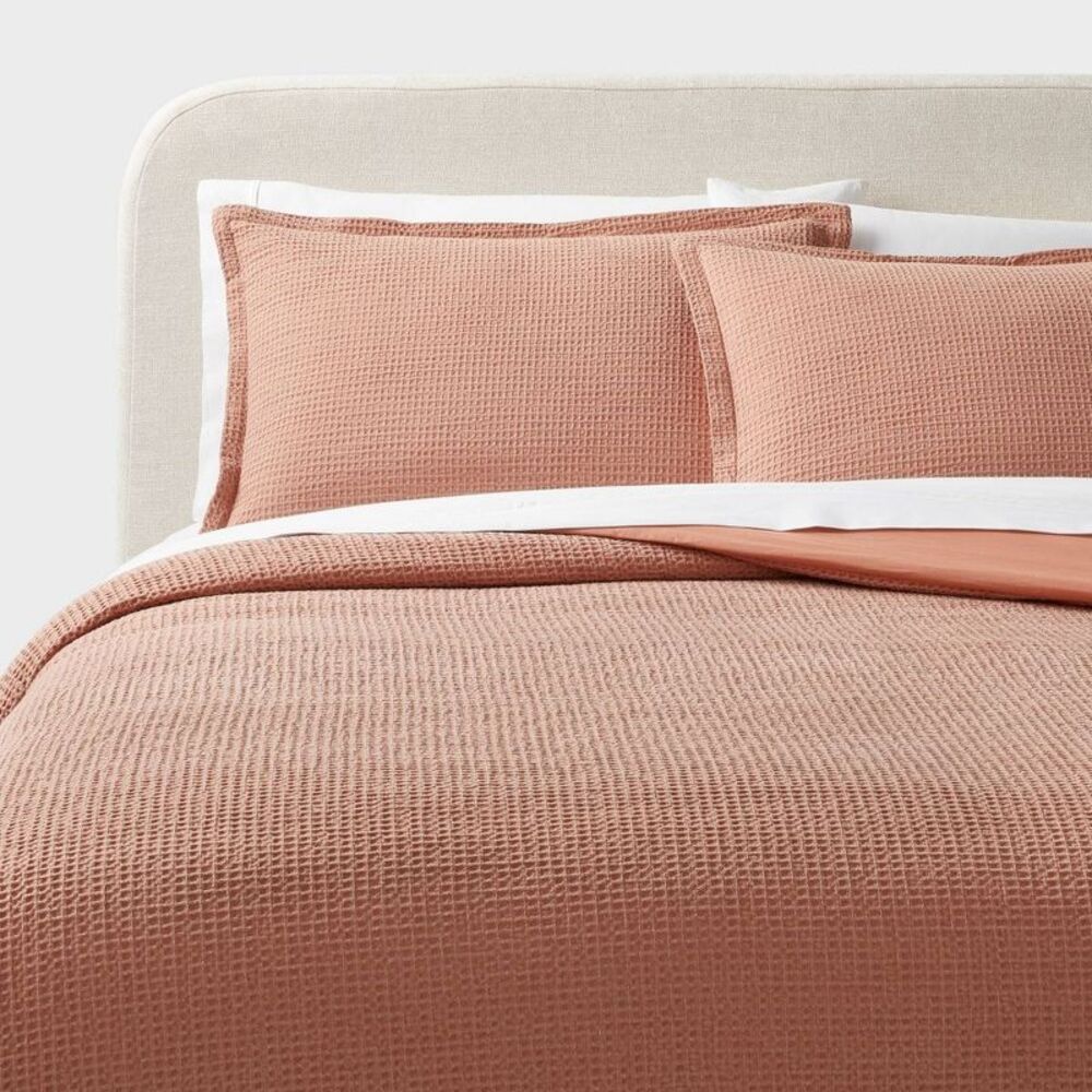 Full/Queen Washed Waffle Weave Duvet Set Light Pink - Cotton OEKO